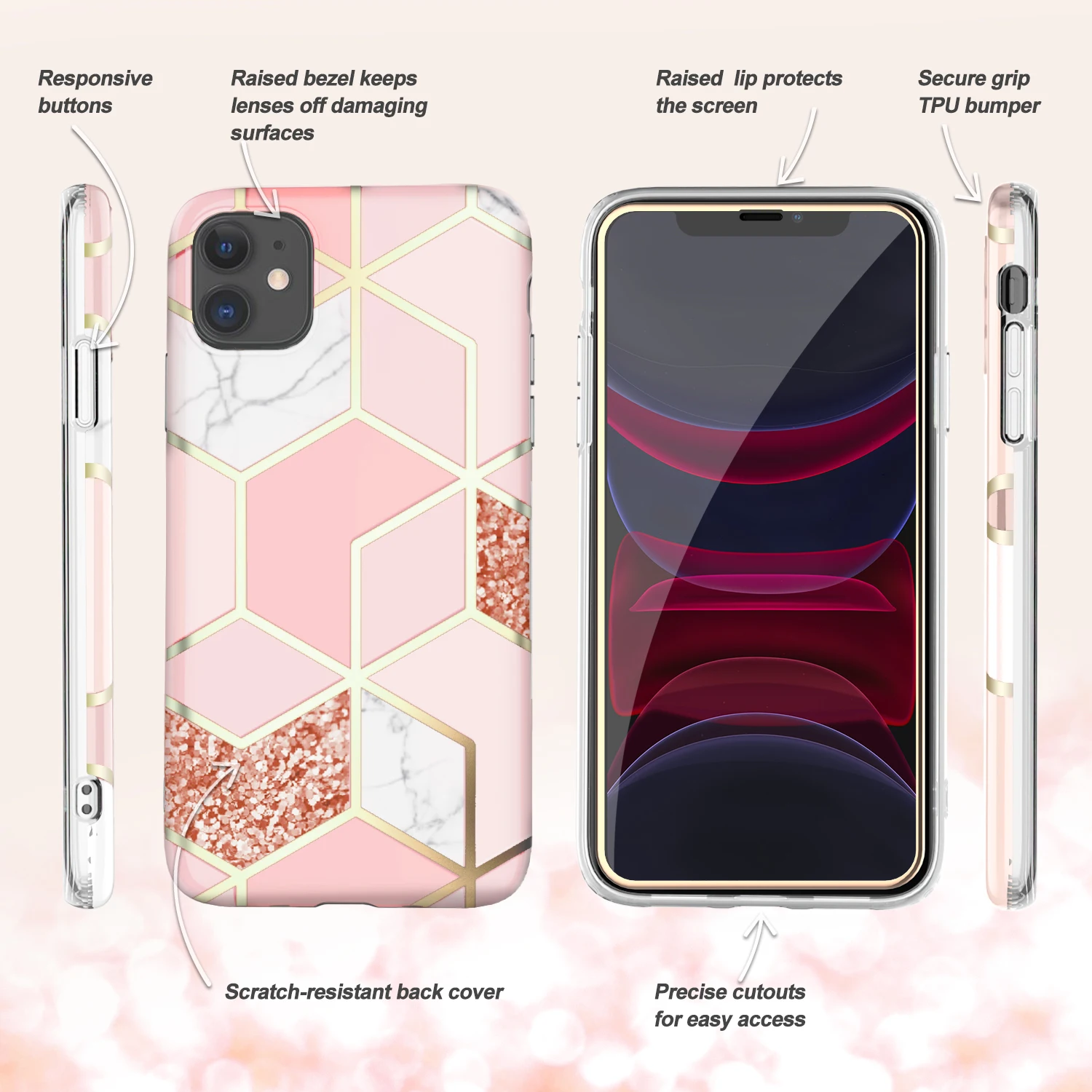 Чехол-бампер с розовым геометрическим мрамором для iPhone 11 Pro Max XR X XS мягкий чехол из