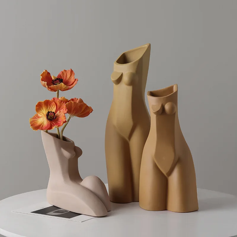 

Ins Nordic Woman Body Shape Ceramic Vase Creative Floral Living Room Flower Arrangement Artist Home