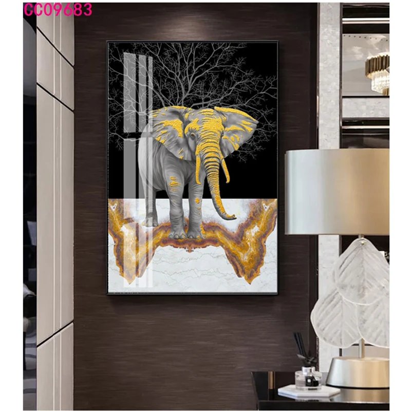 

Modern Nordic Cartoon Animals Green Graffiti Elephant And Gold Line Wall Art Poster Prints Canvas Pictures For Living Room Decor