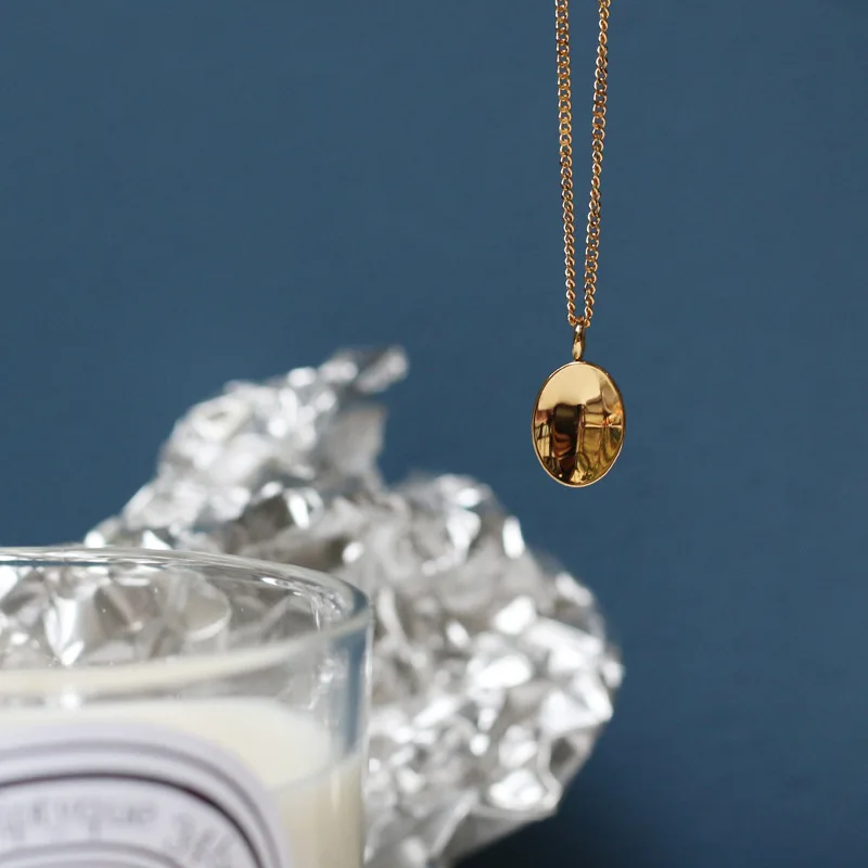 

SJHO-47 New Fashion Simple European and American Oval Concave All-Match Necklace Clavicle Chain Titanium Steel Gold-Plated Women