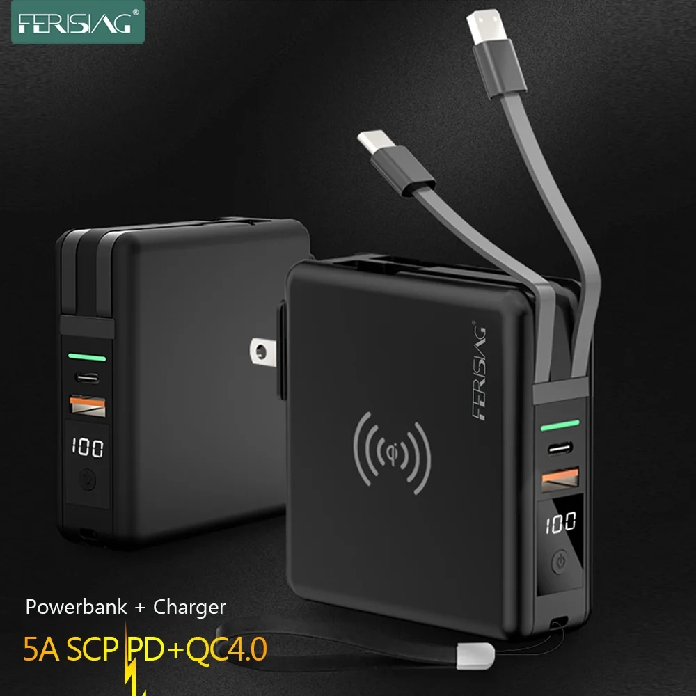 

Внешний аккумулятор ferzing на 10000 мА · ч с поддержкой быстрой зарядки и USB Type-C