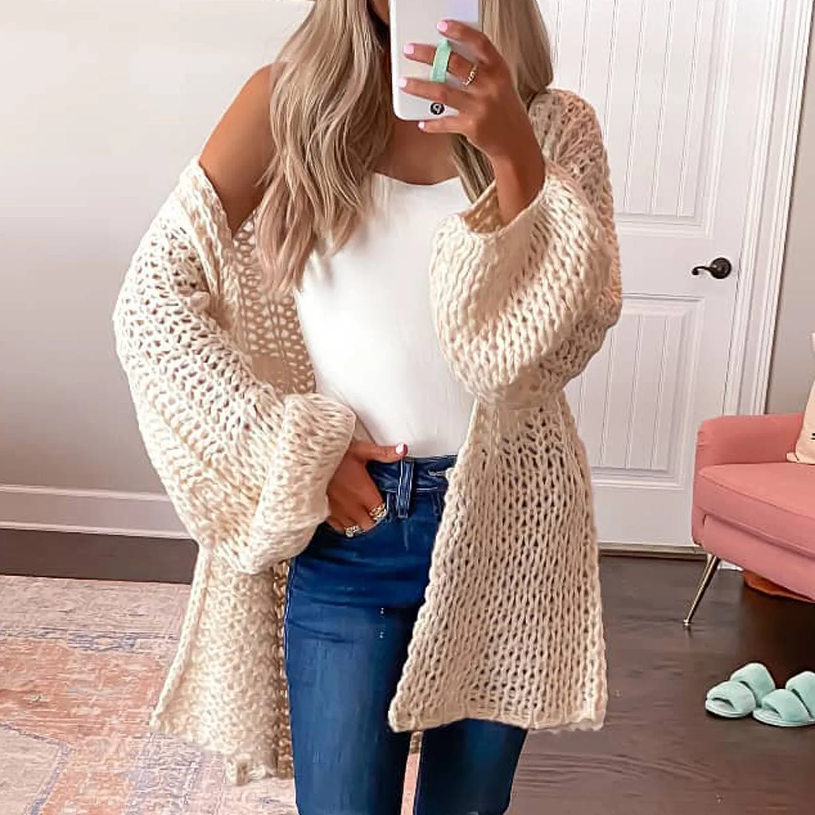 

Fitshinling Vintage Cardigan Women Sweater Knitwear 2020 Autumn Winter Open Stitch Top Solid Slim Long Sleeve Cardigans #G15