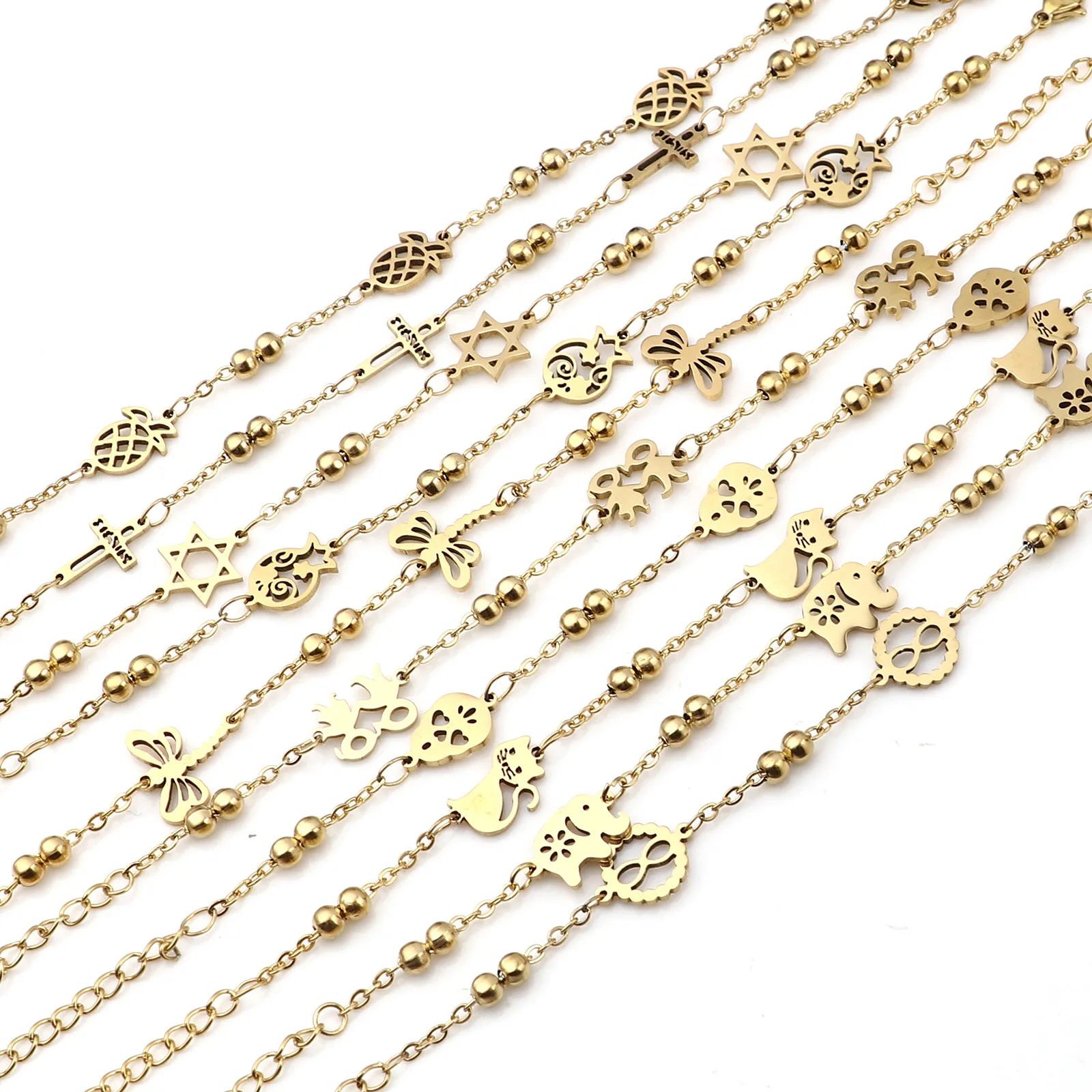 

Fashion Stainless Steel Bracelets Link Chain For Women Gold Color Simple Pendants Bracelet Jewelry 21cm(8 2/8") long, 1 Piece