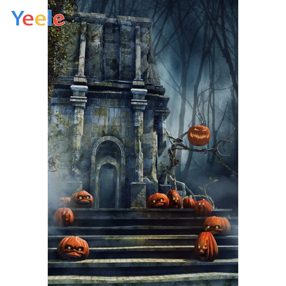 

Yeele Halloween Backdrop Old Castle Pumpkin Lantern Tomb Forest Baby Custom Vinyl Photography Background For Photo Studio
