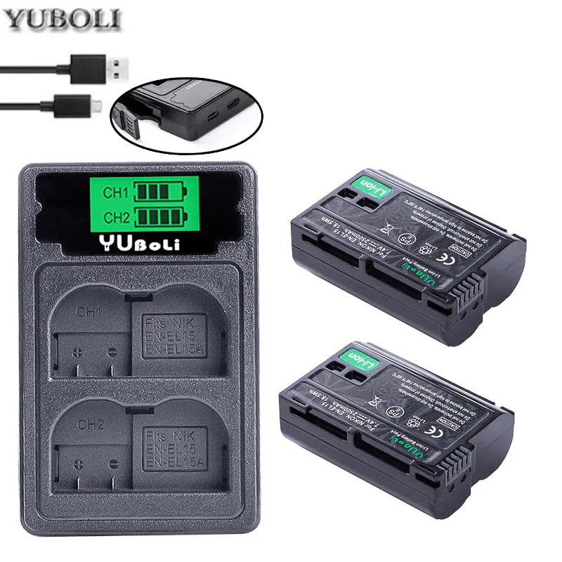 charger and 2battery Bateria EN EL15 EN-EL15A ENEL15 EN-EL15 Батарея пакет для Nikon D500 D600, D610 D750 D7000 D7100 D7200 D800 D800E D810 D810A& 1 v1 - Цвет: charger and 2battery