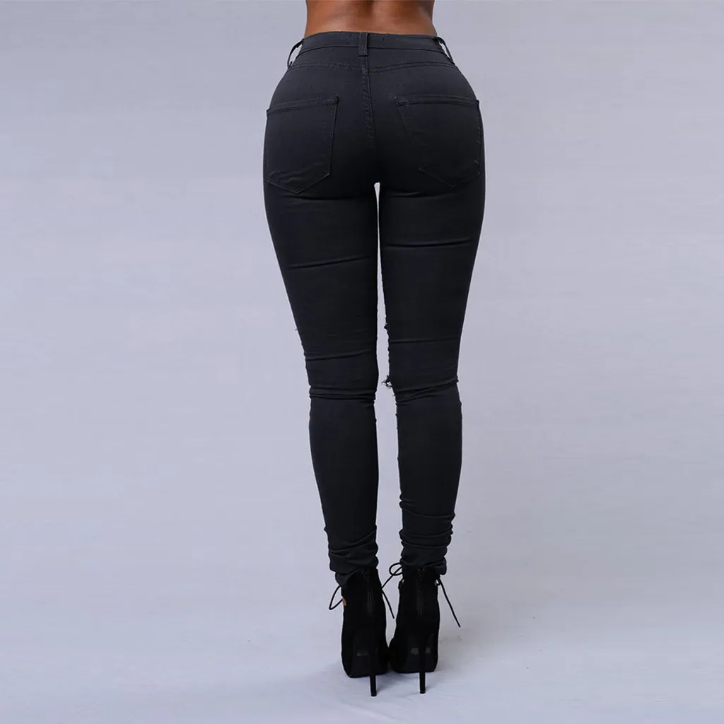 2020 New Ripped Jeans For Women Big Size Trousers Stretch Pencil Pants Leggings Black White#J3 | Женская одежда