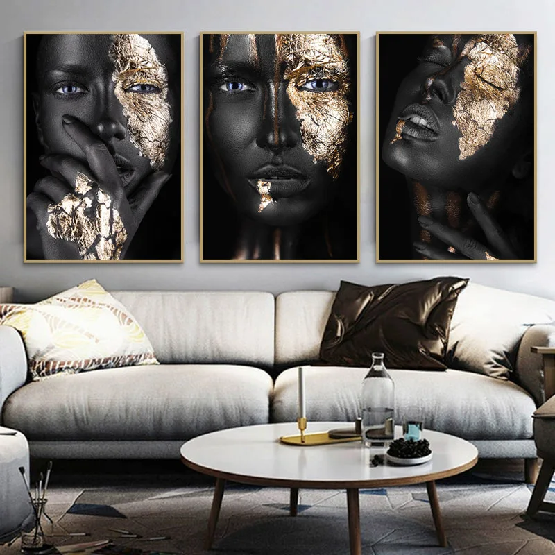 Золотая маска Женская Печать на холсте картина в африканском стиле фотография