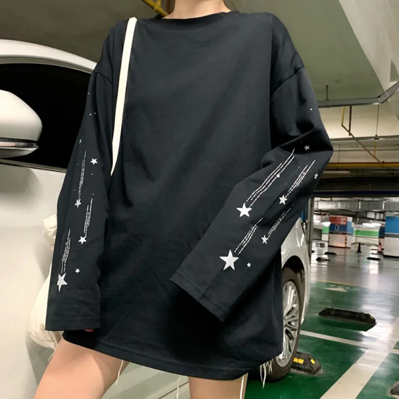 Женская футболка с круглым вырезом осенняя Повседневная оверсайз принтом и