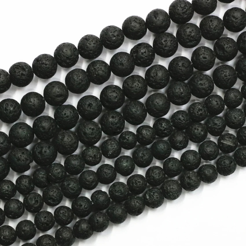 Ювелирные изделия HUANHUAN из черной вулканической лавы, круглые бусины из натурального камня, незакрепленные бусины для изготовления ювелирных изделий, 6 мм, 8 мм, 10 мм, 12 мм, 15 дюймов, B3259