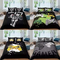home textiles bedding set gamer life pattern printed duvet cover set with pillowcase queen king full size 3d gamepad black