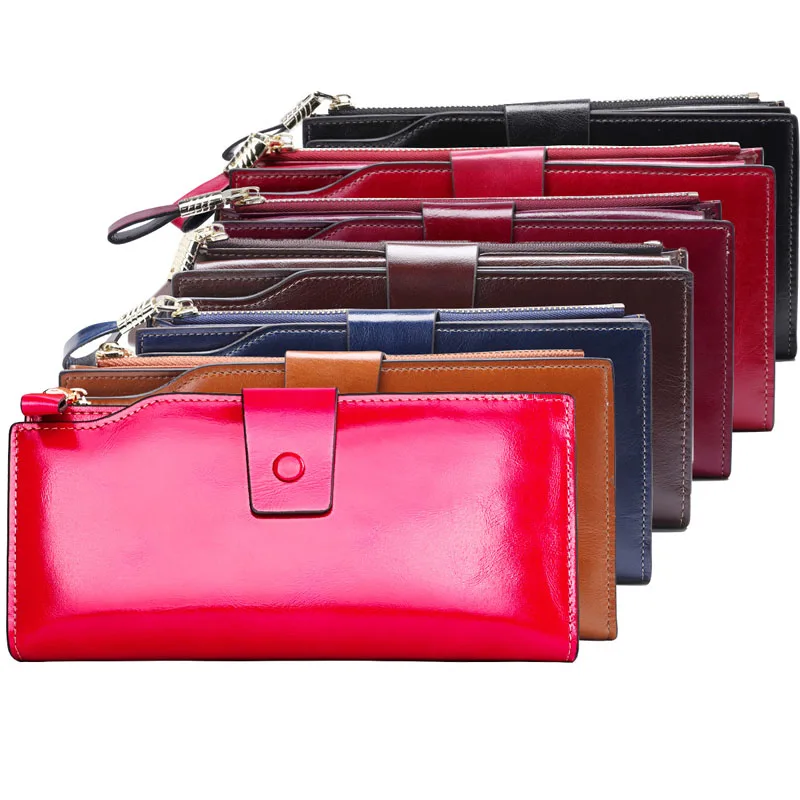 10PCS / LOT RFID Blocking Large Capacity Luxury Genuine Leather Clutch Wallet Card Holder Organizer Unsex Purse