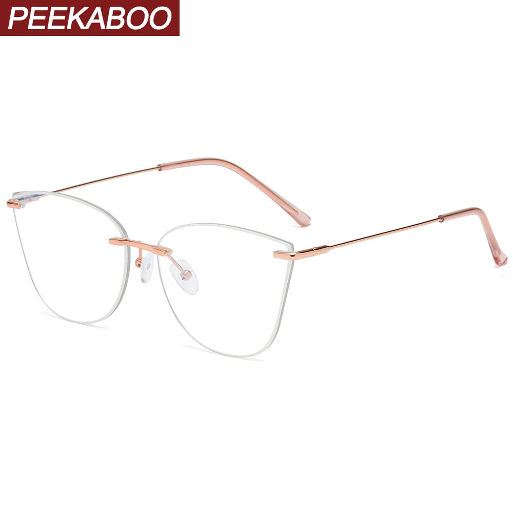 

Peekaboo cat eye rimless glasses anti blue light female clear lens women square fashion eyeglasses metal frameless lightweight