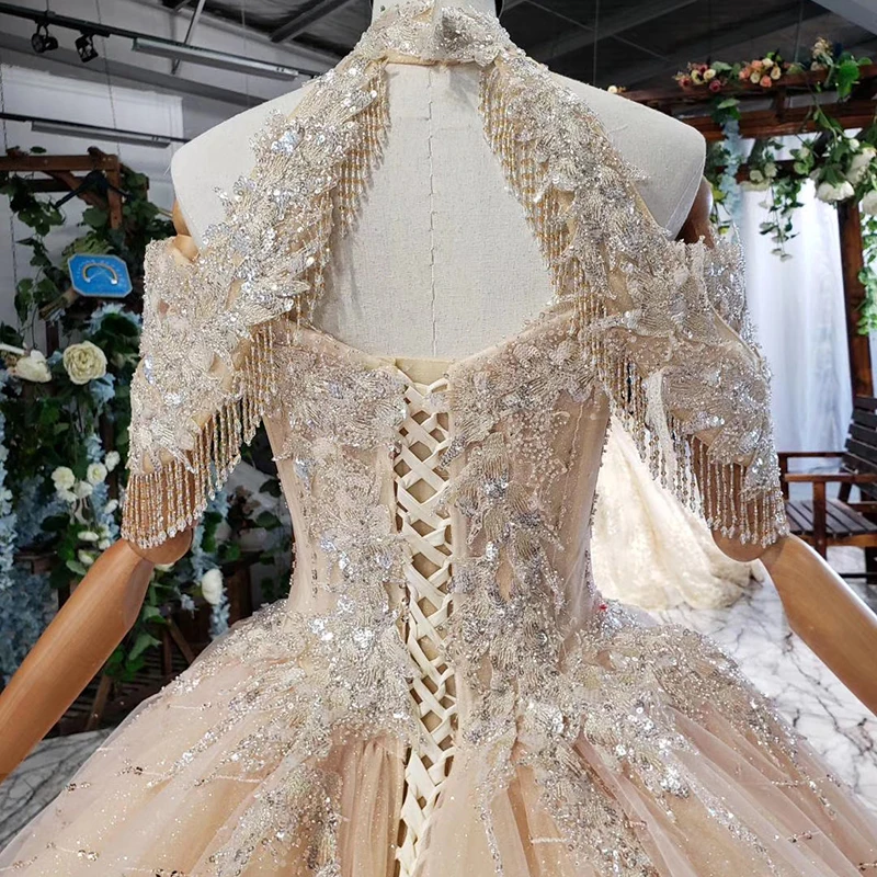 HTL658 бальное платье свадебное принцесса соборный Поезд Половина рукава блестками