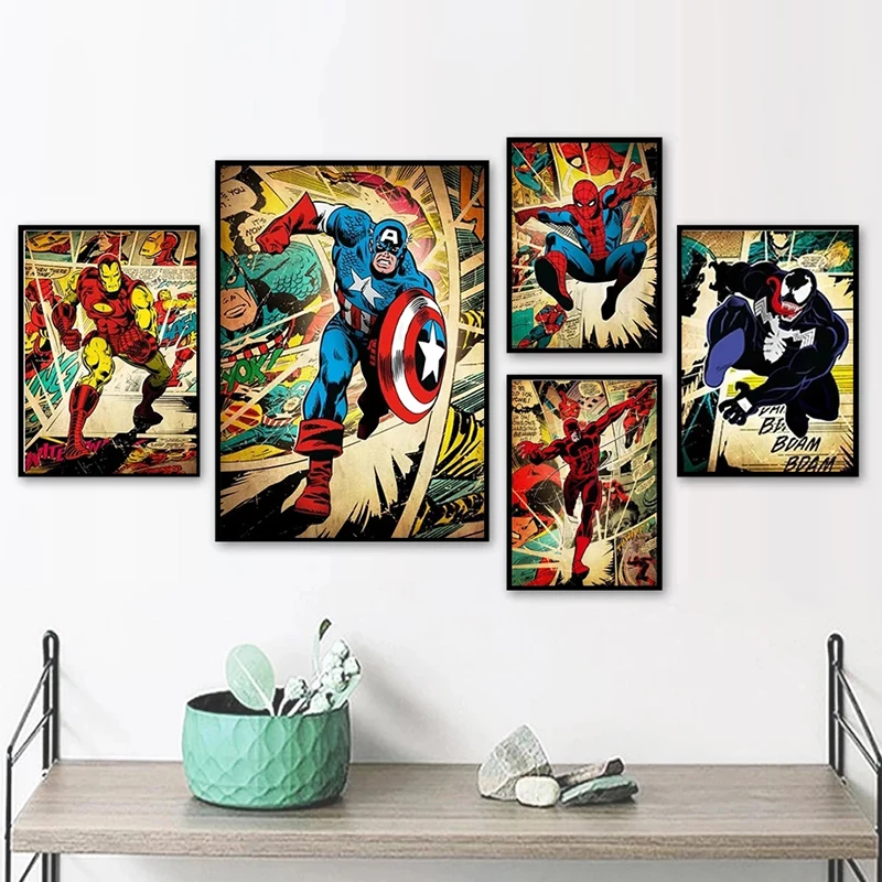 

Картина на холсте с изображением супергероев из классического фильма Marvel Мстители, художественный плакат и печать, Настенный декор, Настен...