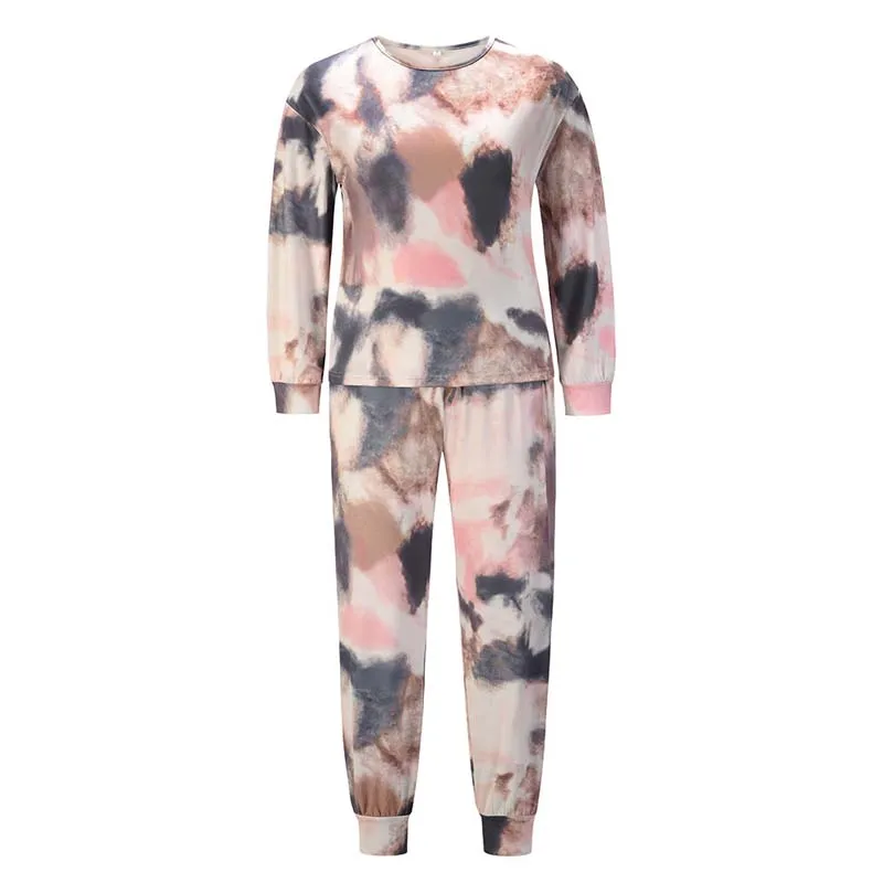 

Spring Tie Dye Pajama Set Women Sleepwear Home Pajamas Casual Sleep Wear Sets Female Lounge Wear Print Home Suit