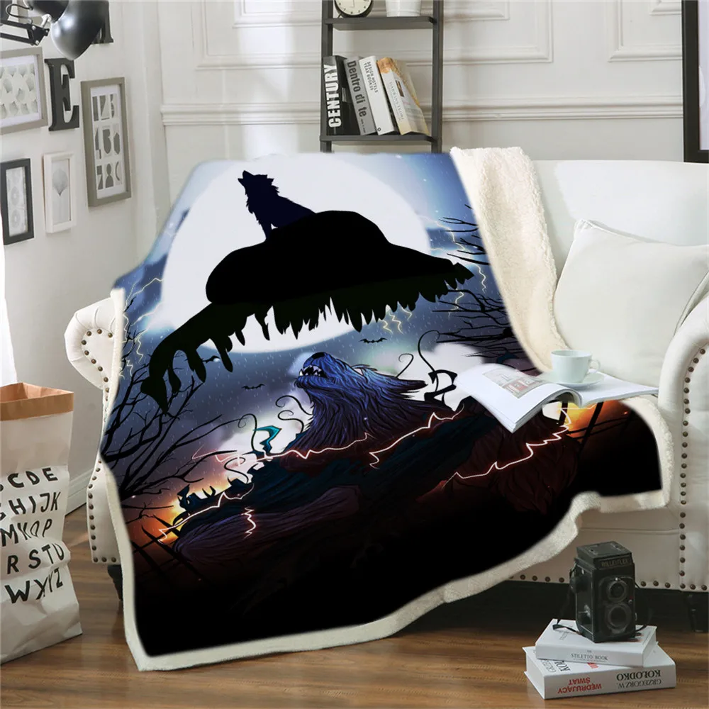 

3D Wolf Blanket Comfort Warmth Soft Cozy Couch Blanket Reversible Bed Throw Blanket Comfort Gift