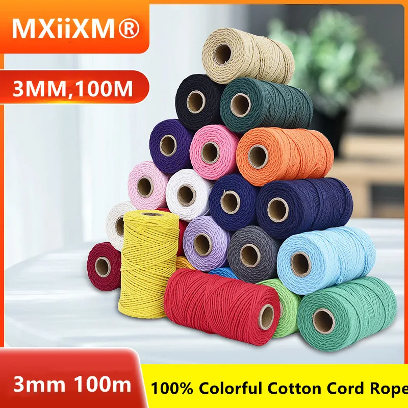 

Colorful Cotton Twiste 3mm 100% Cotton Cord Macrame Cord Craft Macrame String DIY Home Textile Wedding Decorative supply 110 Yd