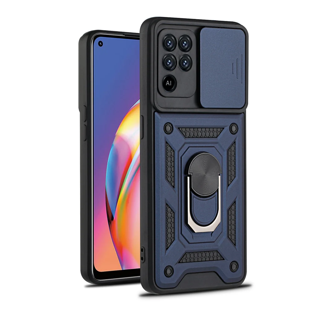 

KEYSION Shockproof Case for OPPO A94 A74 A54 5G A93 A73 Ring Stand Push Pull Camera Protection Back Cover for Reno 5 Lite 5K 5F