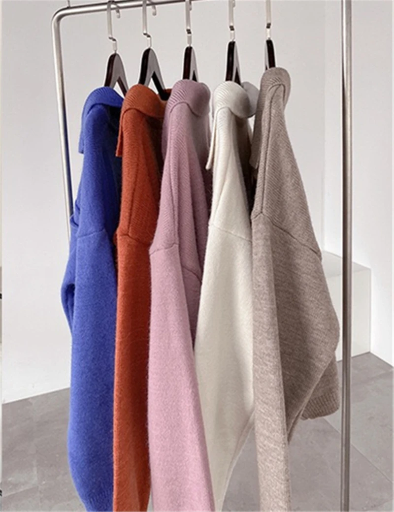 

LMQ NEW 2020 Fall Winter Women V-Neck Solid Loose Sweater Soft Pullover Long Sleeve Knitted Badycon Fashion All-Match Tops