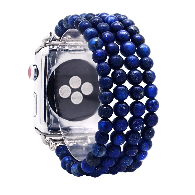 LuReen натурального камня бирюзы Эластичная лента для наручных часов Apple Watch серии 1/2/3, 42 мм, 38 мм, версия браслет ремешок для наручных часов iwatch, 4/5 40 мм 44 мм - Цвет ремешка: Lapis lazuli