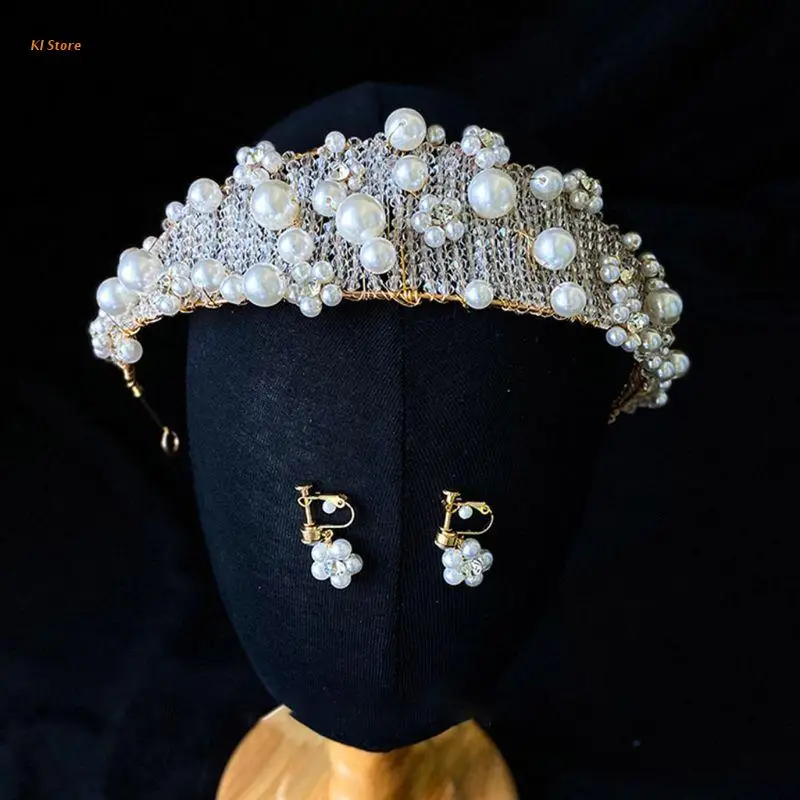 Корейский набор с крупными жемчужинами и кристаллами повязка на голову для