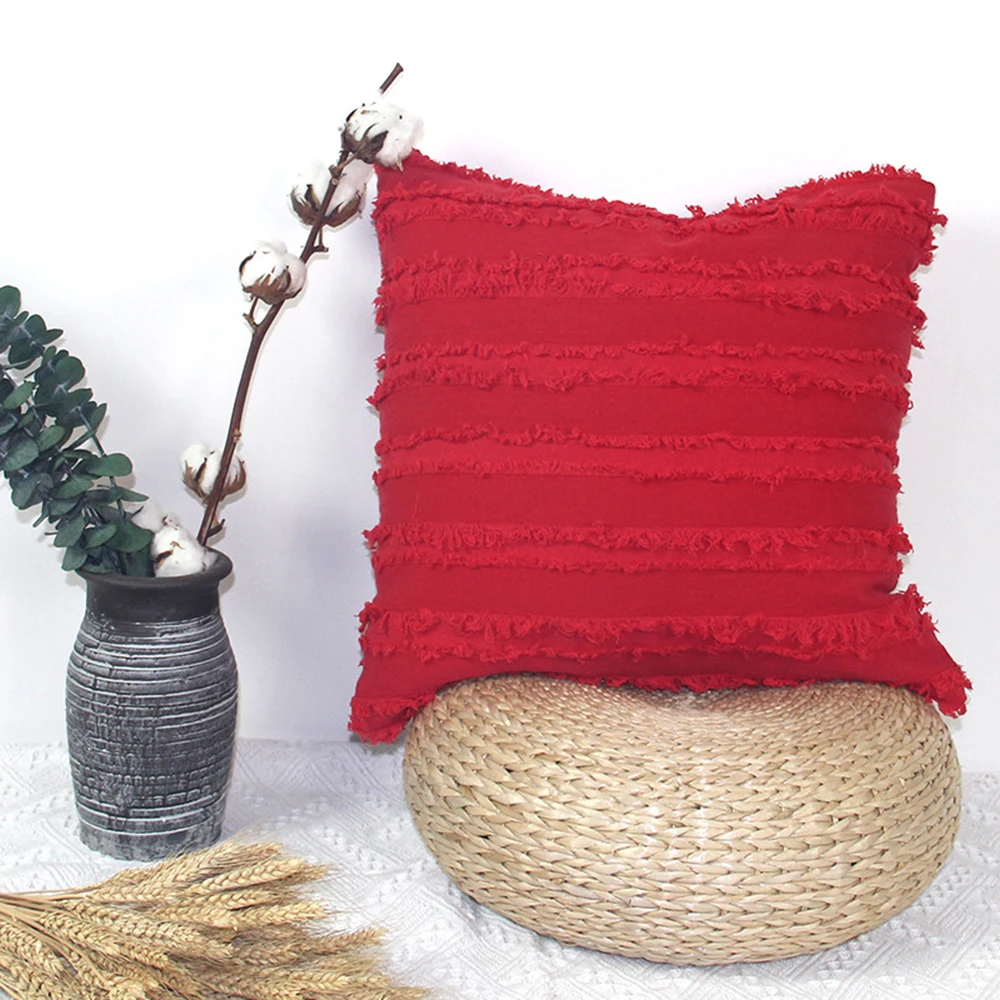 

45x45cm Cushion Cover Solid color Cotton Fabric Throw Pillow Case for Home Living room sofa Decoration Tassels Pillowcase 1pcs