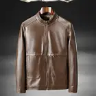 Мужская куртка на молнии с воротником-стойкой, однотонная приталенная мотоциклетная повседневная куртка из искусственной кожи, верхняя одежда