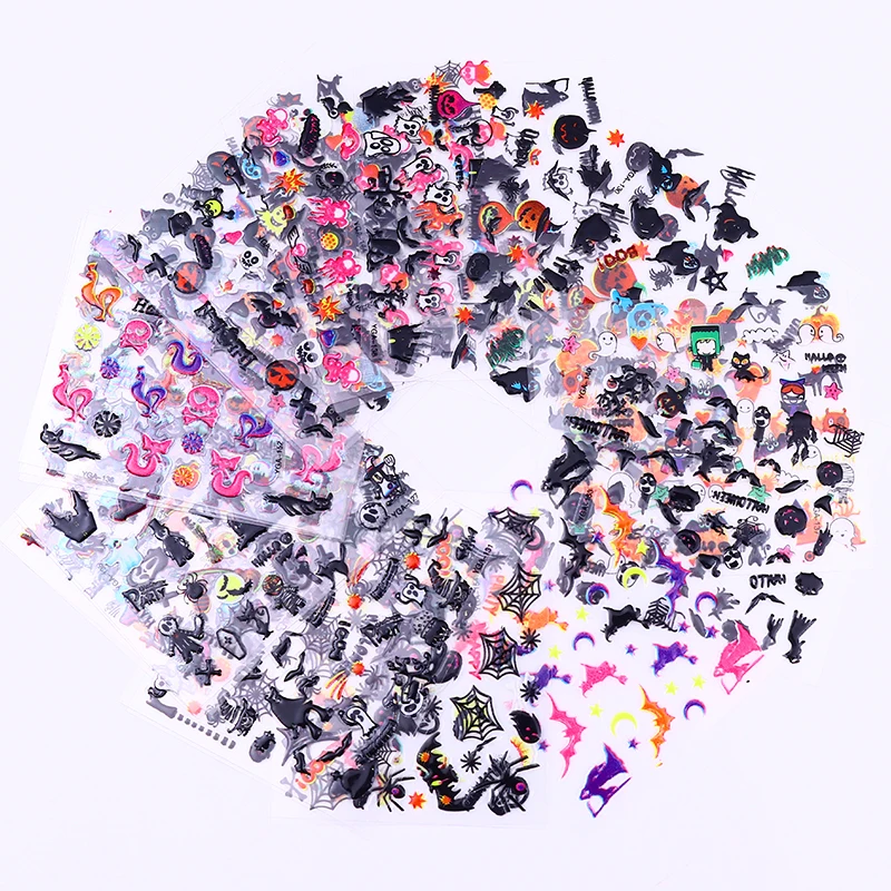 Рождественские 3D наклейки для ногтей с изображением совы черепа тыквы паука