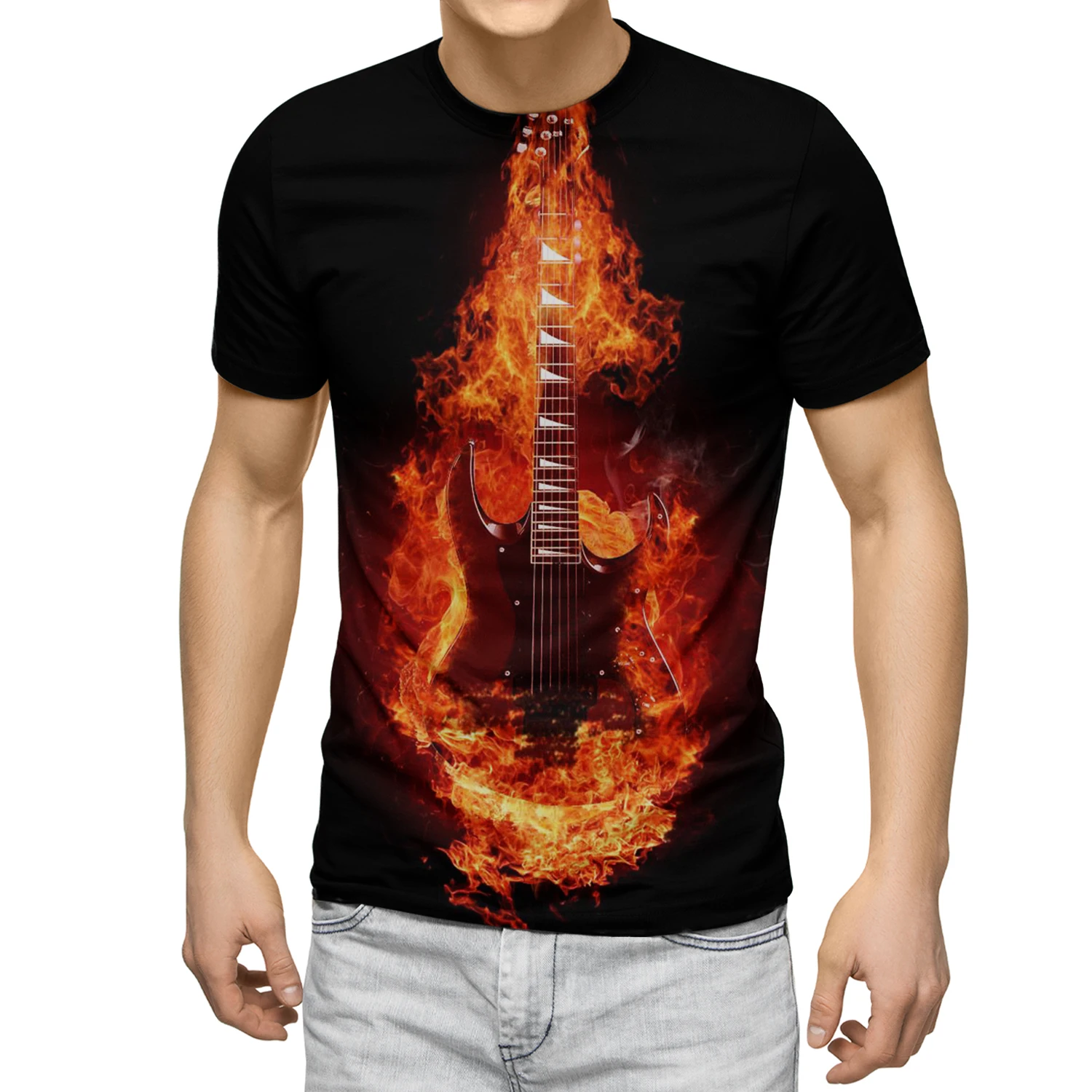 

Oversized T-shirt Men T-shirt Fire Guitar Tshirt Short Sleeve Shirt Unisex Musical Quick-drying Clothes Causal HANGSOME-BEAR