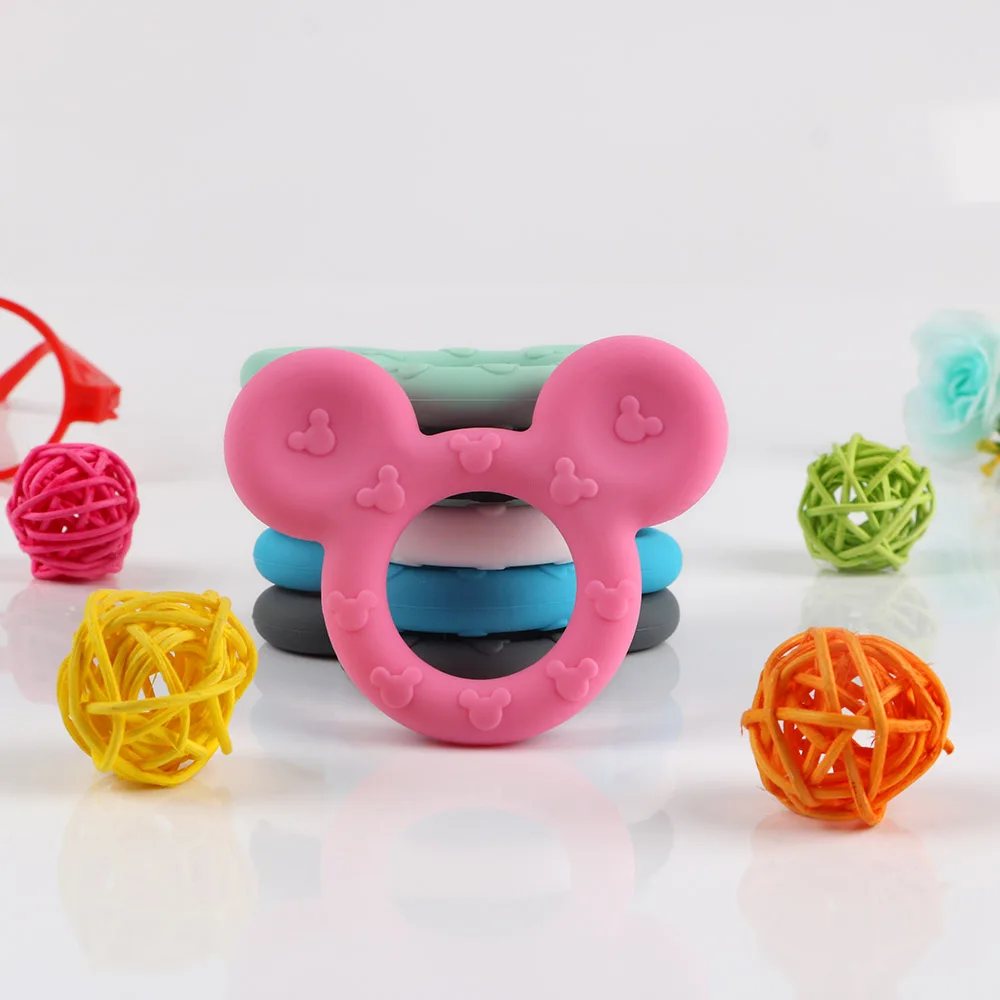 Kovict-mordedor de silicona con cabeza de Animal de dibujos animados, colgantes de silicona de grado alimenticio, accesorios de cadena para chupete, juguetes molares para beb&eacute;, 1 ud.-3