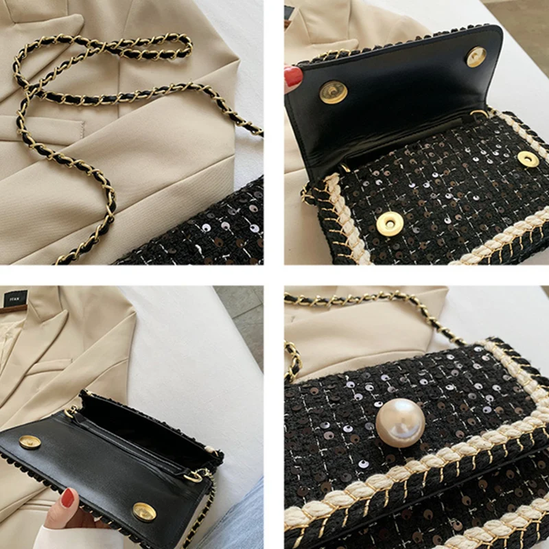 

Vintage Sequins Women Messenger Crossbody Bags 2021 New Luxury Design Handbags Ladies Shoulder Bags Casual Totes Female Purses