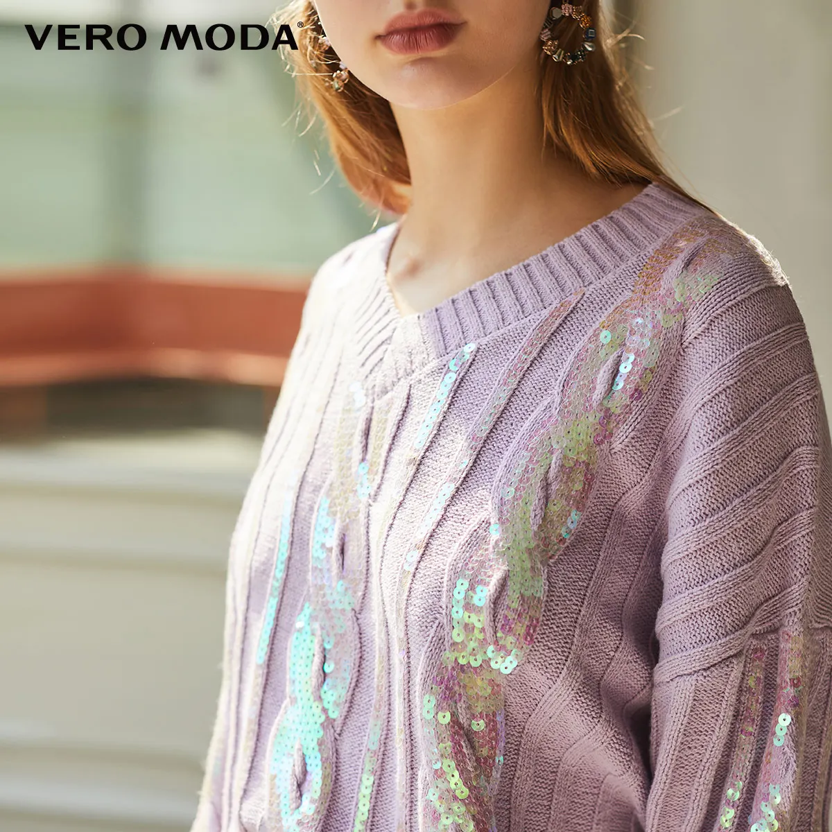 Vero Moda Loose Fit V-neckline Drop-shoulder Paillette Sweater | 319424517 Женская одежда