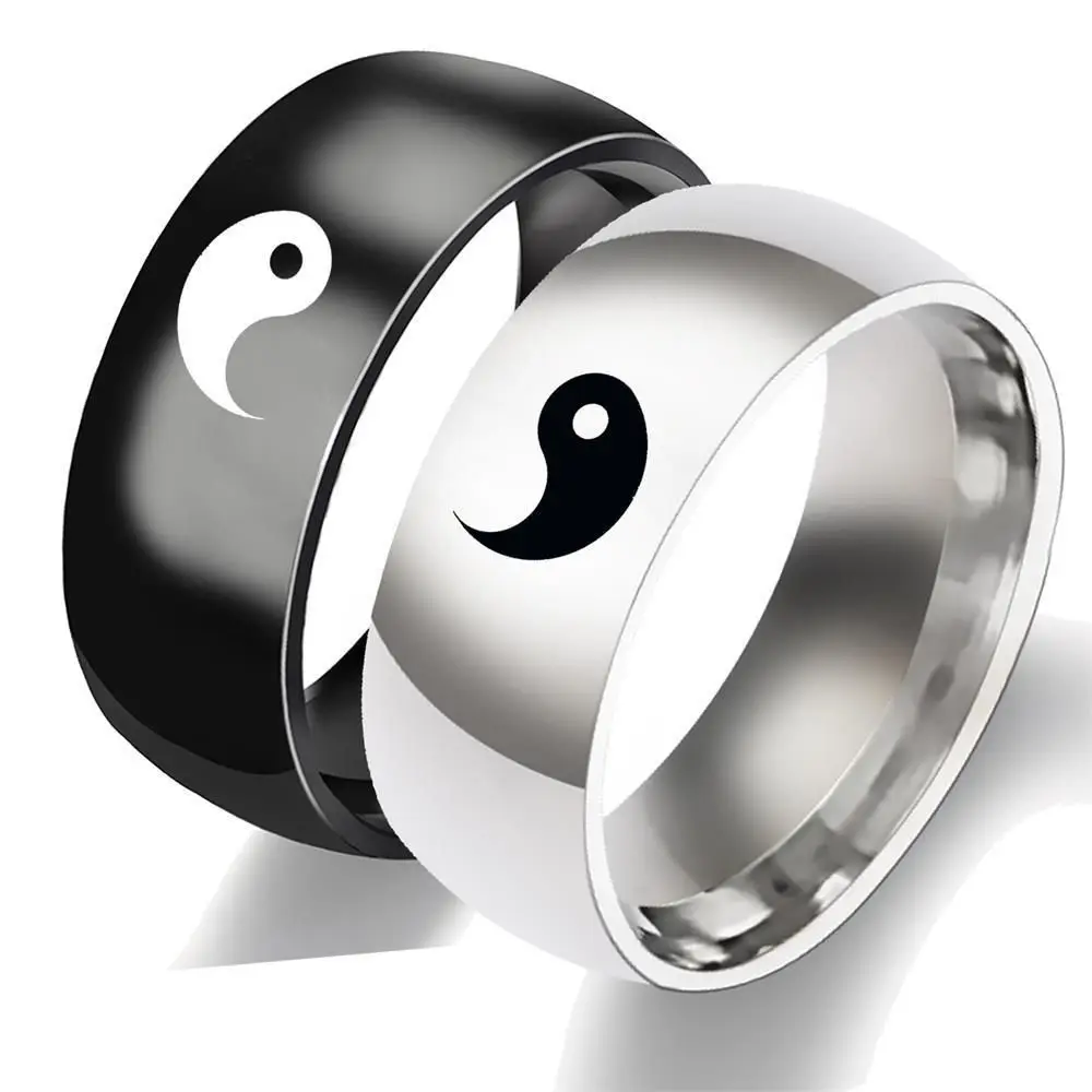 

Yin And Yang Couple Ring Taiji Sign Symbol Ring Men And Women Titanium Steel Gossip Ring