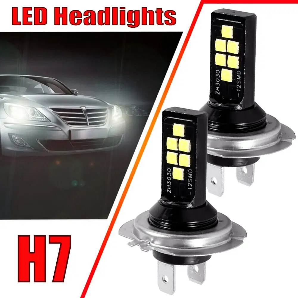 

2x H7 LED Car Anti-fog Light Bulb 12W 6000K 1200LM Headlight Bulbs 12SMD 3030 White 1200LM Car Fog Light Driving Day Running Lam