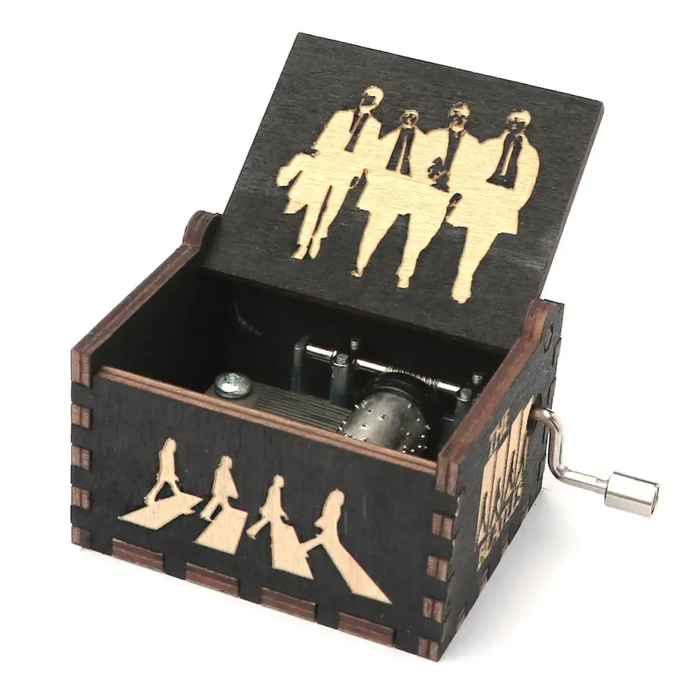 Прямая поставка резные черные деревянные музыкальные шкатулки с ручным заводом