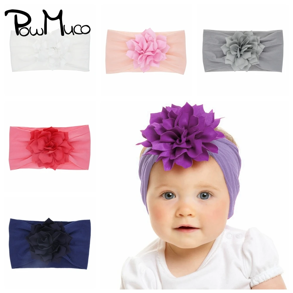

Powmuco 8 CM Solid Color Handmade Lotus Infant Elastic Hairband Baby Girls Fashion Wide Nylon Headband Toddler Flowers Headwear