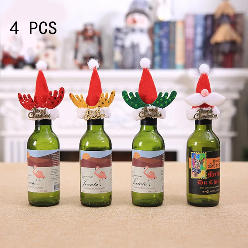 4PCS V Крышка для бутылки вина пижамный комплект на Рождество, рождественские украшения для дома Санта Клаус Снеговик Рождественский чулок Рождество подарок Год Вечерние Декор поставки 1/2/3/4 шт - Цвет: 4PCS V