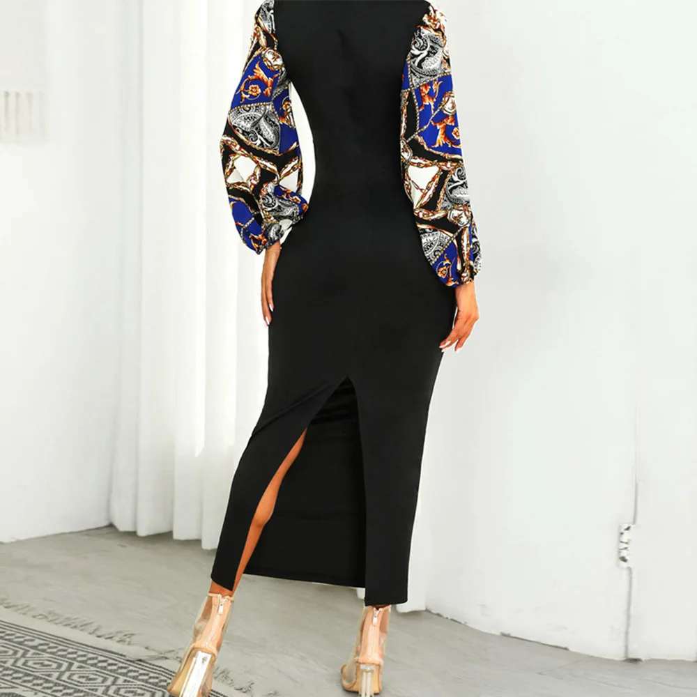 Printing Prom Dress High Neck Mermaid Long Sleeves Elegant Women Ankle Length Evening Party Formal Gowns Dresses | Свадьбы и