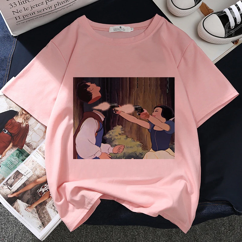 

Disney Princess Print T-shirt Women Harajuku Aesthetic Pink Tops Tshirt Streetwear Kpop Fashion O Neck Female T Shirt Clothes