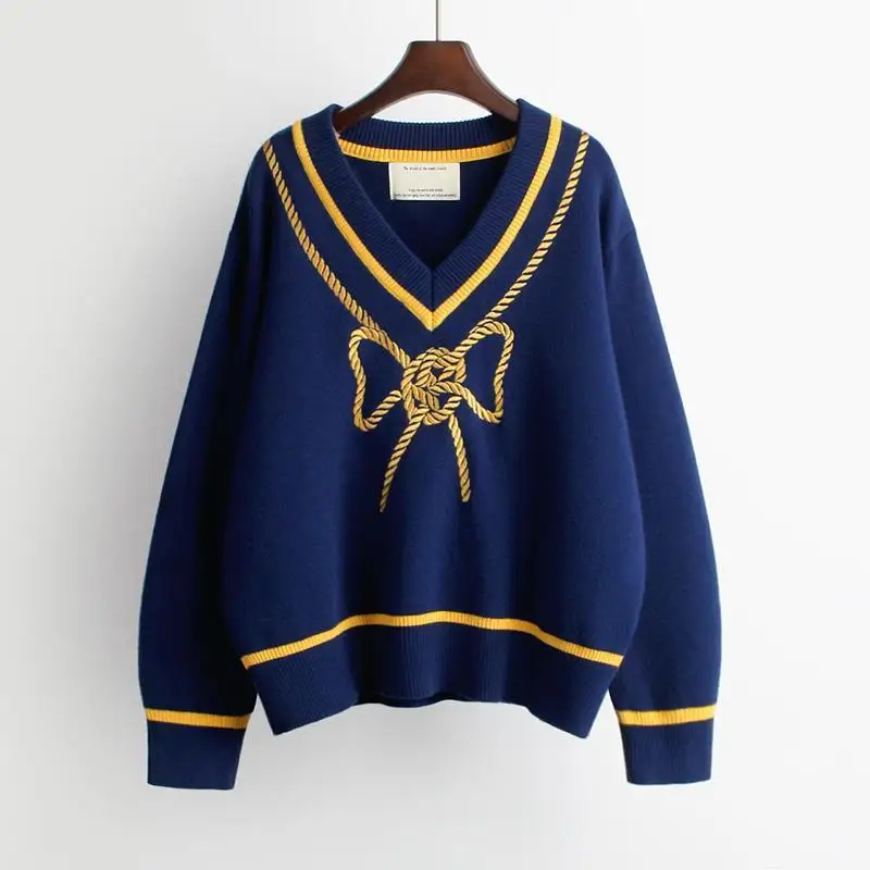 

Spring and autumn 2020 new lazy style Pullover loose V-Neck Sweater women's autumn and winter versatile sweater