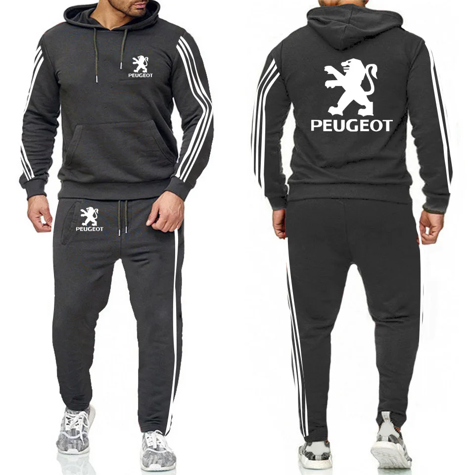 

Spring Autumn Men's suits Peugeot Car Logo Printed stripe Solid color Casual Fashion Men's sweatshirt + sweatpants 2-piece suit