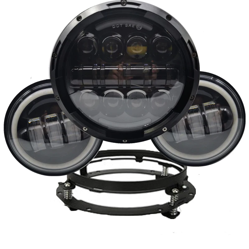 

For Steet Glide 7'' LED Headlight + 4.5'' Passing light+Mounting Bracket Halo DRL Black Head Light for Electra Glide Road King