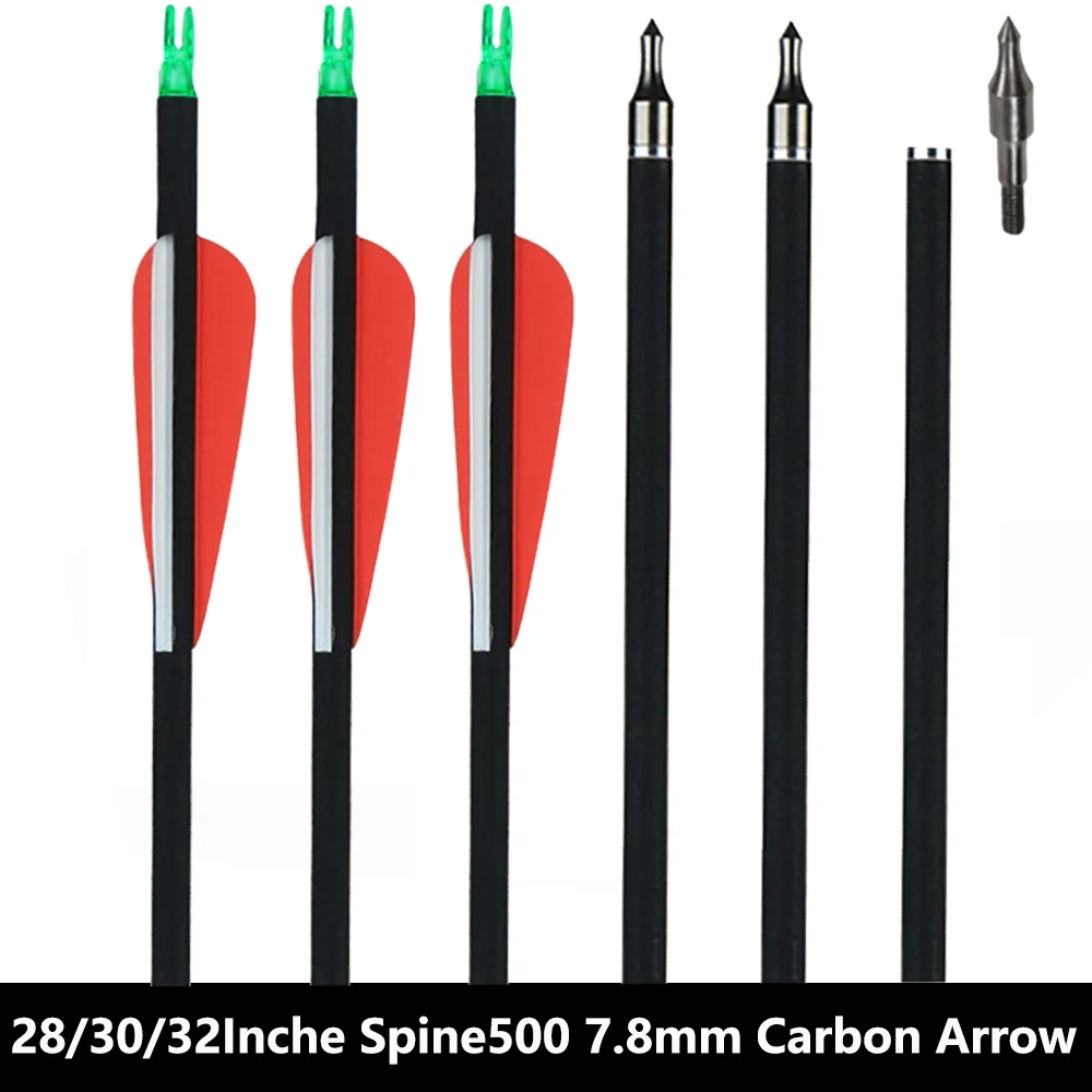 

28/30/32 Inches Mixed Carbon Arrow Spine 500 Diameter 7.8 mm for Compound/Recurve Bow Archery Shooting