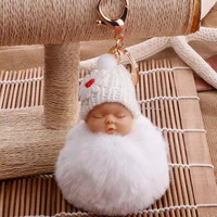 cute sleeping baby fluffy pompom plush doll hanging pendant key ring keychain pendant key ring keychain pendant key ring keychai