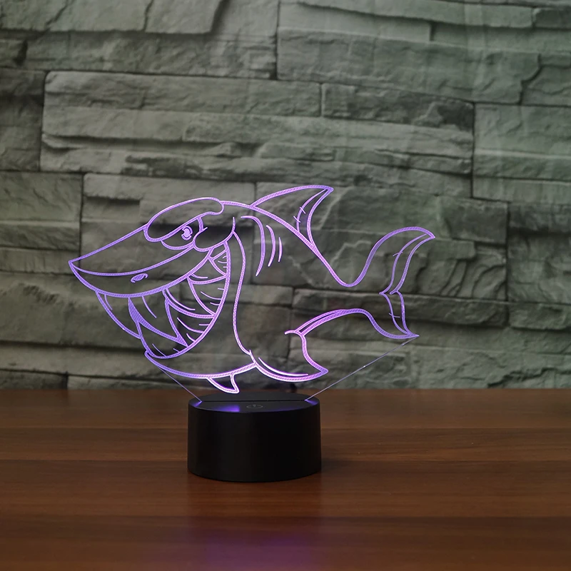 Новое мультяшное изображение акулы 3d лампа 7 цветов светодиодный ночник для
