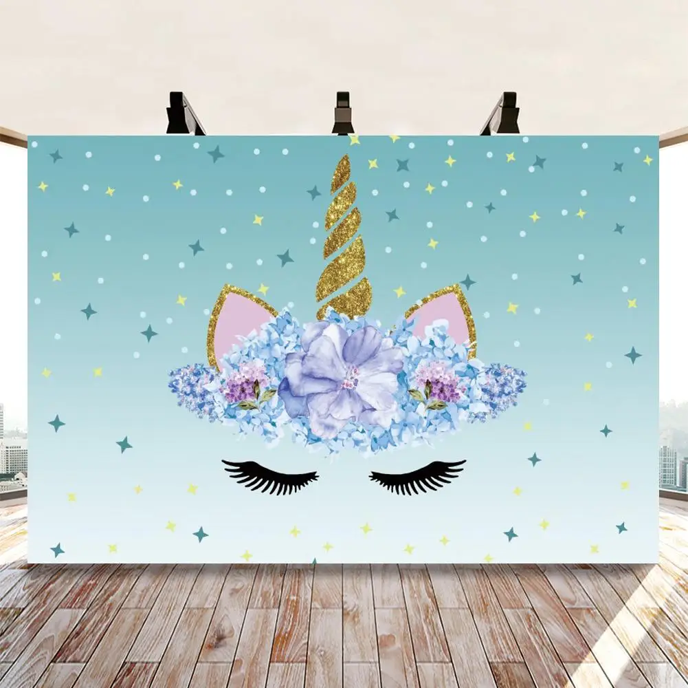 

Vinyl Backdrops For Photography Pink Rose Flowers Unicorn Birthday Party Poster Child Watercolor Photo Background Photocall