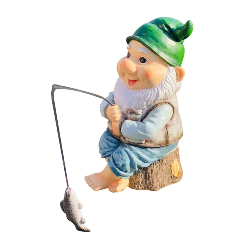 

Garden Gnome Statue Hand Painted Figurine Fishing Gnomes Dwarf Sculpture for Patio Lawn Yard Decoration Outdoor Ornaments