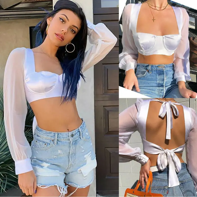 Summer Women Sexy Off Shoulder Bralet Bra Crop Top White Bandage Backless Wrapped Chest T-Shirt Cami Tops Vest | Женская одежда