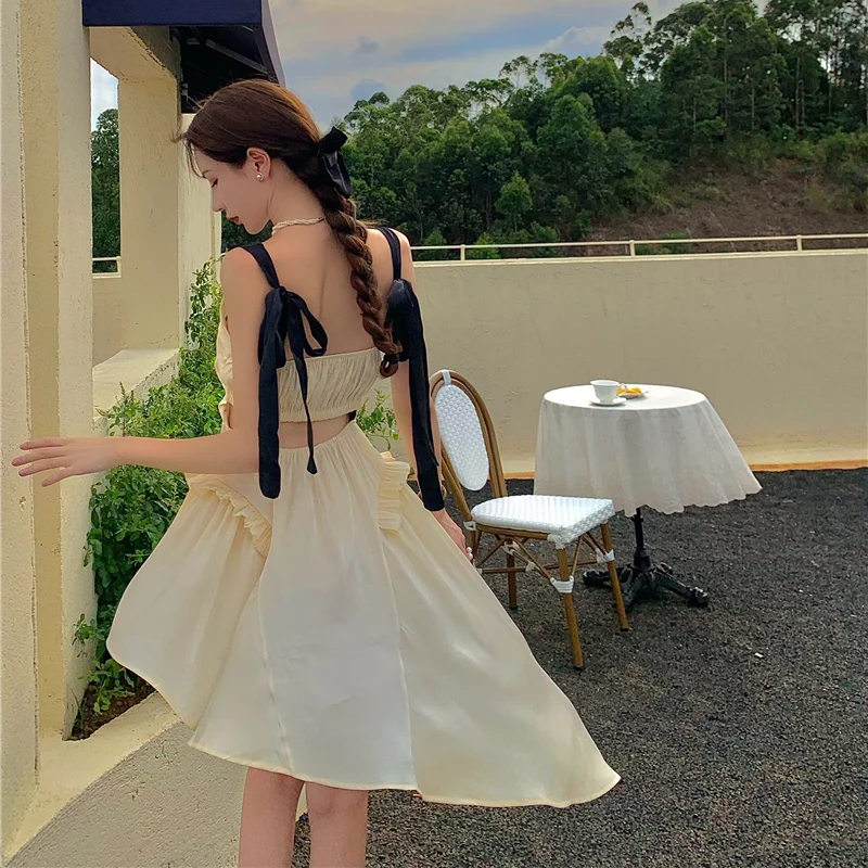 

Elegant Princess Strap Dress Women Summer Fairy Irregular Party Birthday Dress for Women 2021 Hollow Out Evening Beach Dress New
