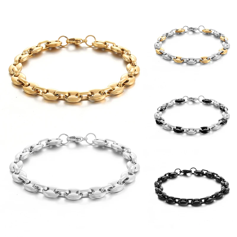 

Mens Coffee Bean Bracelets Jewelry Gold Silver Color Chain Stainless Steel Couple Bracelet Men Women Christmas Gift Accessories